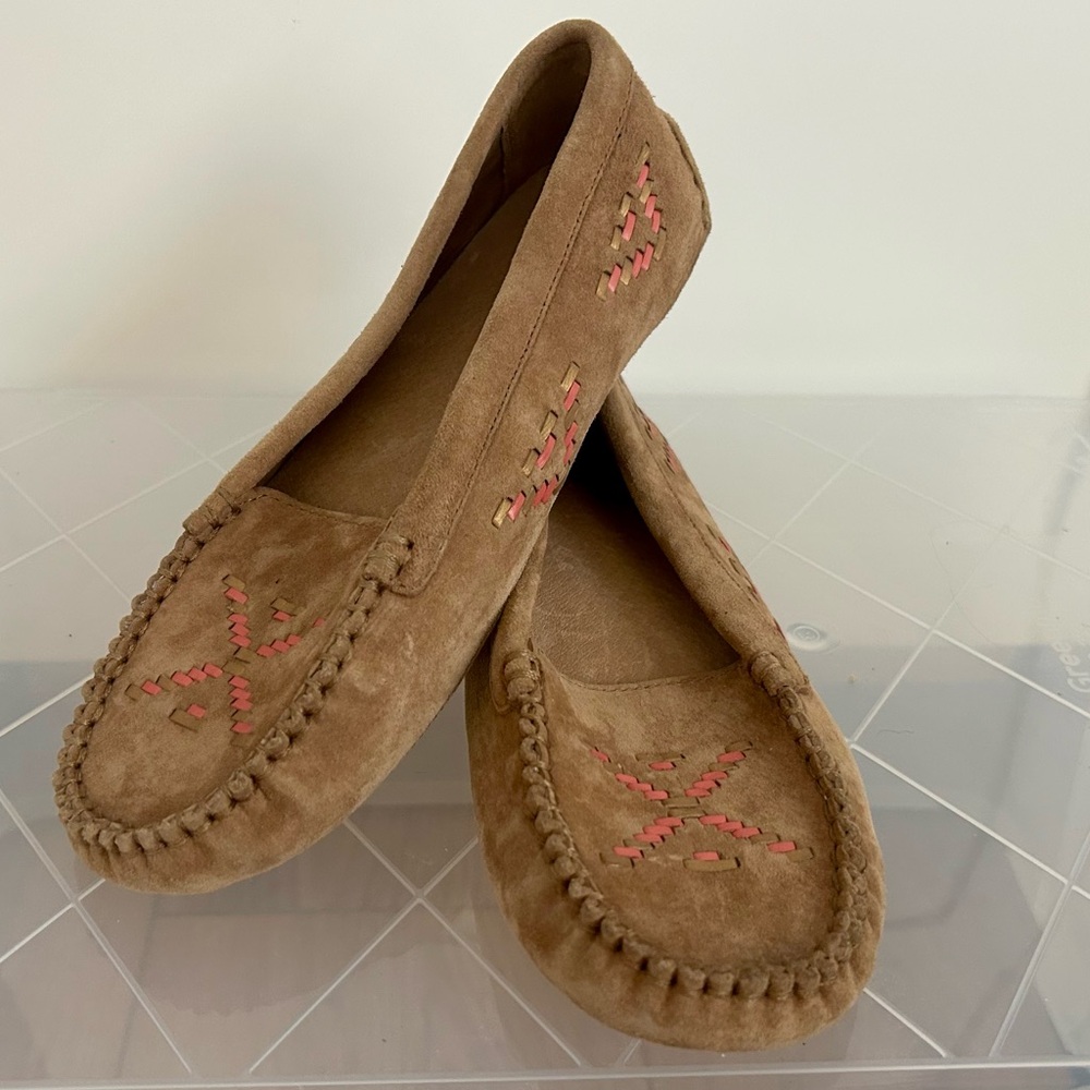UGG Tan Moccasins with Pink Accents